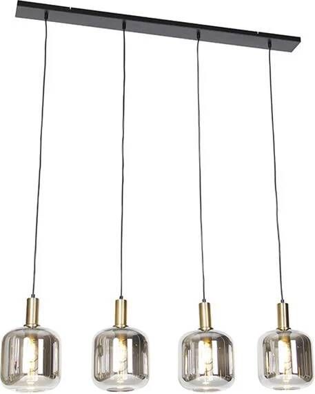 QAZQA Smart hanglamp zwart met smoke glas 4-lichts incl. Wifi A60