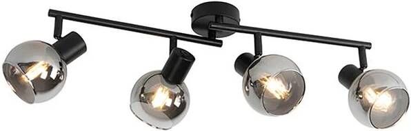 QAZQA Smart plafondlamp zwart met smoke glas incl. 4 Wifi P45 Vidro