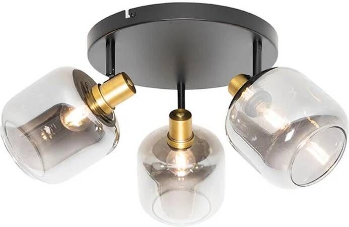 QAZQA zuzanna Moderne Dimbare LED Smart Plafondspot Spotje Opbouwspot incl. wifi met Dimmer 3 lichts Ø 57 cm Zwart Goud Woonkamer Slaapkamer Keuken