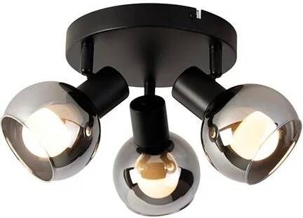 QAZQA Smart plafondspot zwart met smoke glas incl. 3 Wifi P45 Vidro