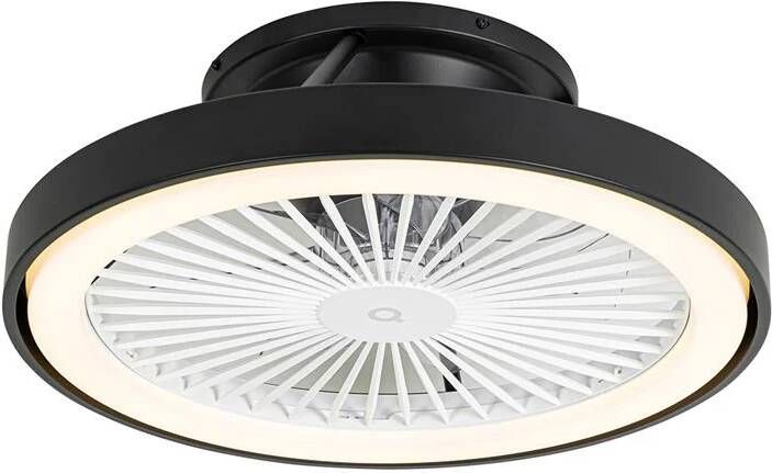 QAZQA dave Dimbare LED Smart Plafondventilator met Verlichting Lamp en Afstandsbediening 1 lichts Ø 54 cm Zwart Woonkamer Slaapkamer Keuken