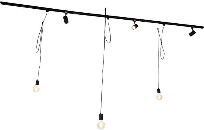 QAZQA Smart railsysteem zwart 3 spots en hanglamp 1-fase Iconic