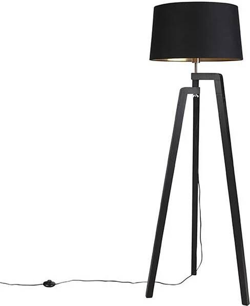 QAZQA Smart vloerlamp met kap zwart met goud 50 cm incl. Wifi A60