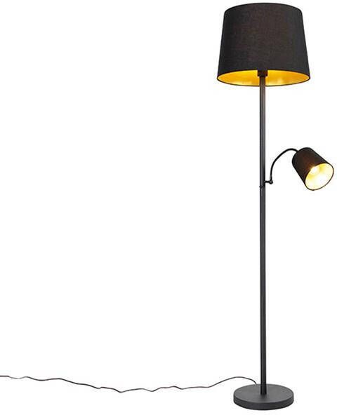 QAZQA retro Klassieke Dimbare LED Smart Vloerlamp Staande Lamp incl. wifi met Dimmer 1 lichts H 159.7 cm Zwart Goud Woonkamer Slaapkamer