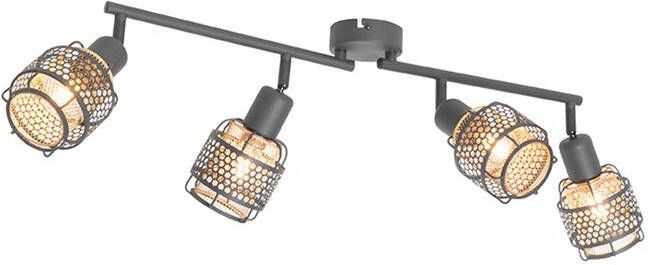QAZQA Design Plafondlamp Zwart Met Goud 4-lichts Langwerpig Noud