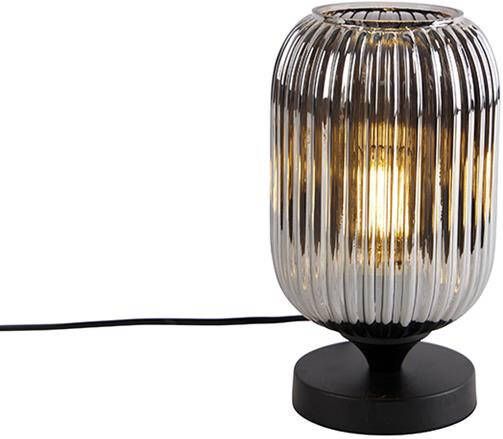 QAZQA Art Deco tafellamp zwart met smoke glas Banci