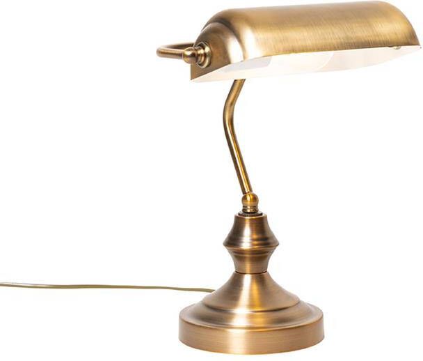 QAZQA Tafellamp banker Brons Klassiek Antiek L 26.5cm