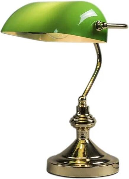 QAZQA Klassieke tafellamp|notarislamp messing met groen glas Banker