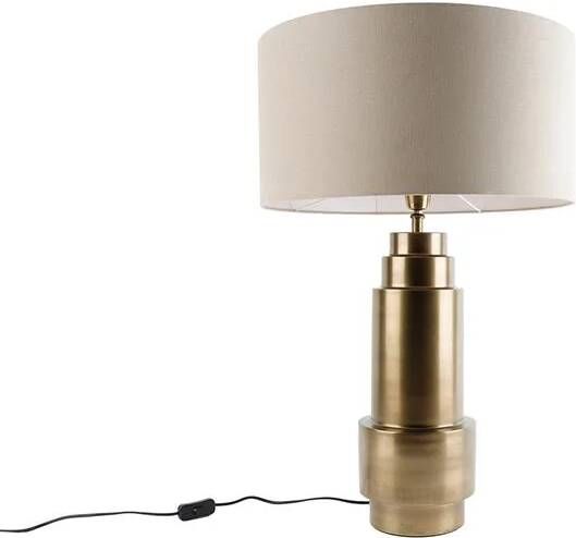 QAZQA Tafellamp brons stoffen kap lichtbruin 50 cm Bruut