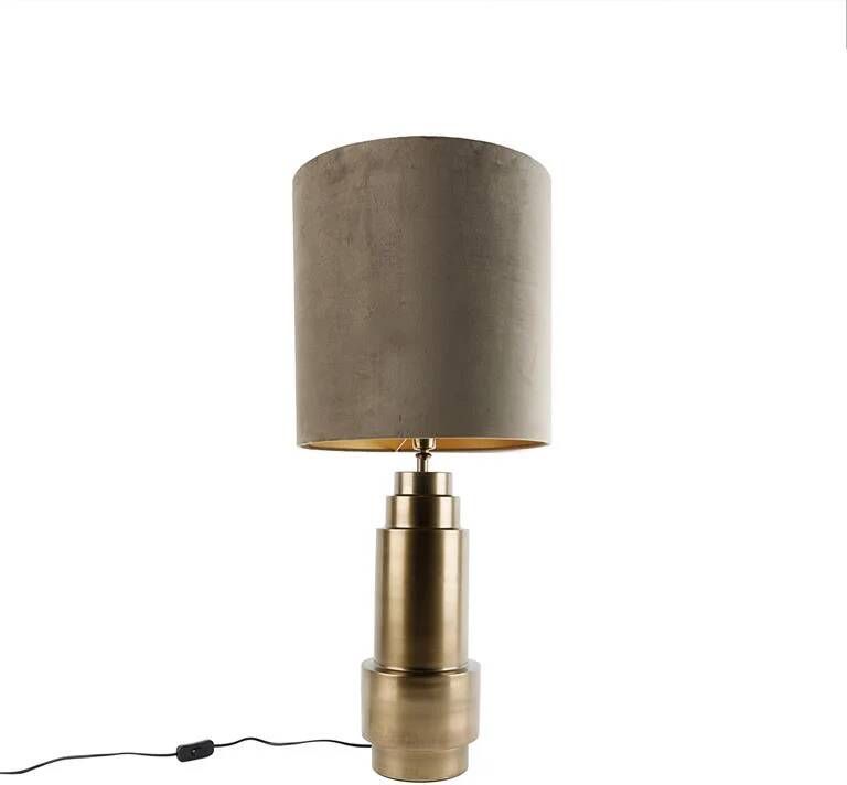 QAZQA Tafellamp brons velours kap taupe met goud 40 cm Bruut