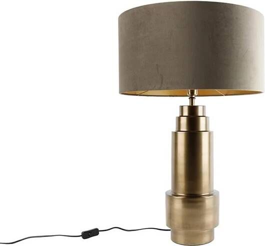 QAZQA Tafellamp brons velours kap taupe met goud 50 cm Bruut