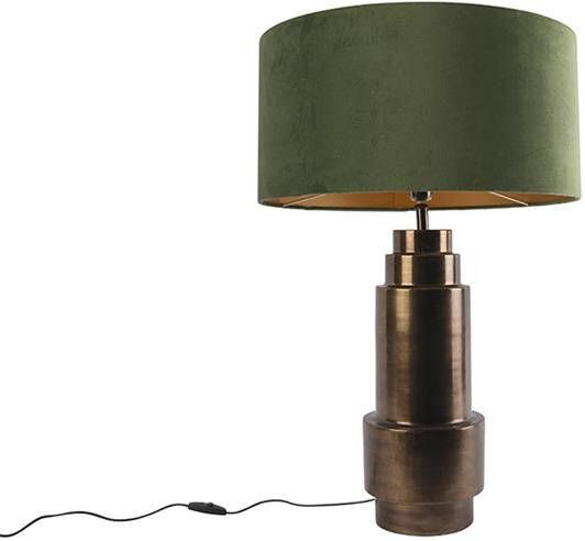 QAZQA Art deco tafellamp brons velours kap groen met goud 50 cm