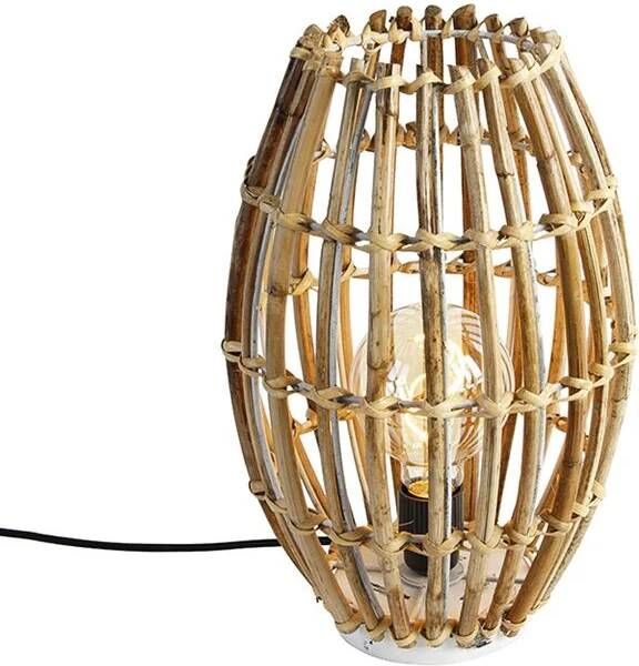 QAZQA Landelijke tafellamp bamboe met wit Canna Capsule