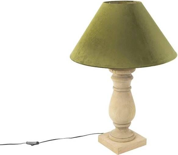 QAZQA Landelijke tafellamp met velours kap mosgroen 50 cm Catnip