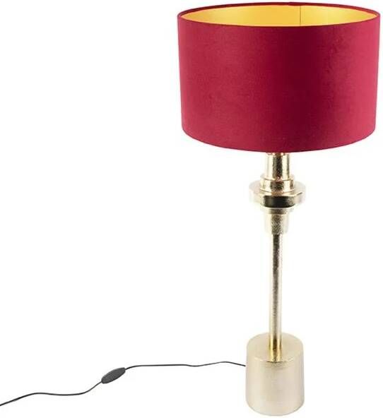 QAZQA Art deco tafellamp met velours kap rood 35 cm Diverso