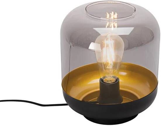 QAZQA Design tafellamp zwart met goud en smoke glas Kyan