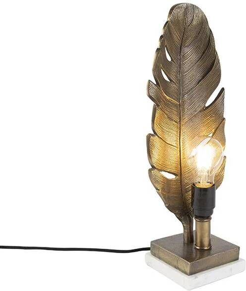 QAZQA Art Deco tafellamp brons met marmeren voet Leaf