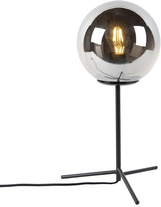 QAZQA Art Deco Tafellamp Zwart Met Smoke Glas 45 5 Cm Pallon