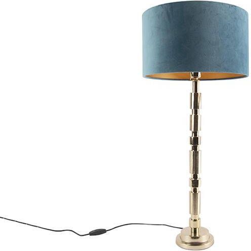 QAZQA Art deco tafellamp goud met velours blauwe kap 35 cm Torre
