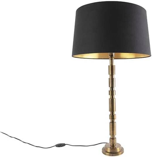 QAZQA Art deco tafellamp brons met katoenen kap zwart 45 cm Torre