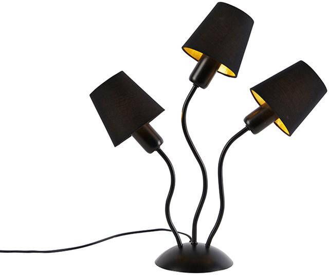 QAZQA Design tafellamp zwart 3-lichts met klemkappen Wimme