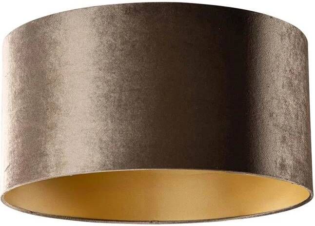 QAZQA Velours lampenkap bruin met gouden binnenkant 50|50|25