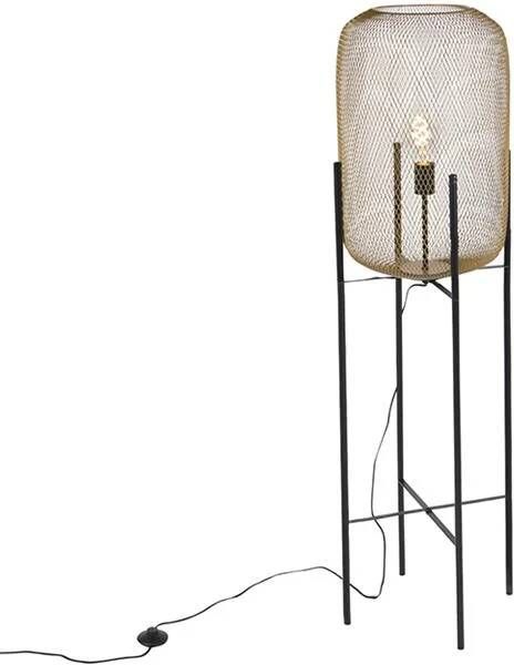 QAZQA Moderne Zwart Met Gouden Vloerlamp Bliss Mesh