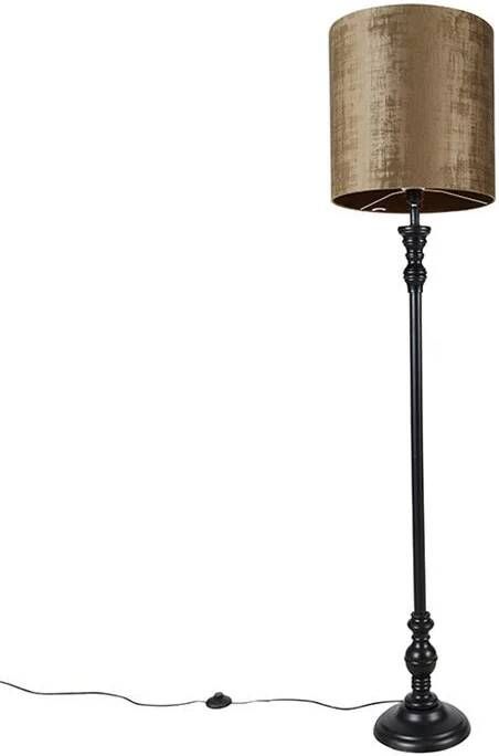 QAZQA Klassieke vloerlamp zwart met kap bruin 40 cm Classico