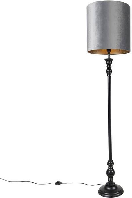 QAZQA Klassieke vloerlamp zwart met kap grijs 40 cm Classico