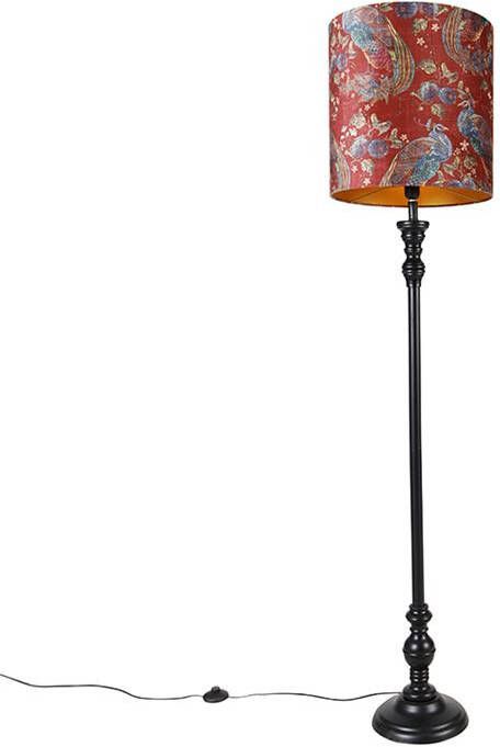 QAZQA classico Vloerlamp met lampenkap 1 lichts H 172 cm Rode pauw print