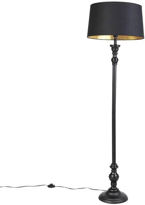 QAZQA classico Klassieke Vloerlamp Staande Lamp met kap 1 lichts H 1575 mm Zwart Goud Woonkamer Slaapkamer Keuken