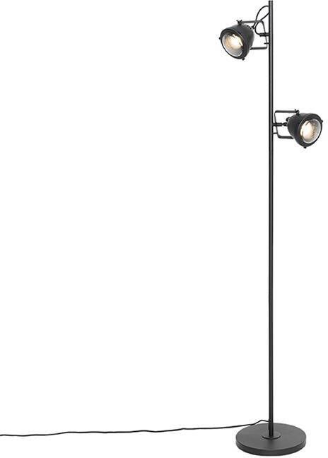 QAZQA Industriële vloerlamp zwart 2-lichts Emado