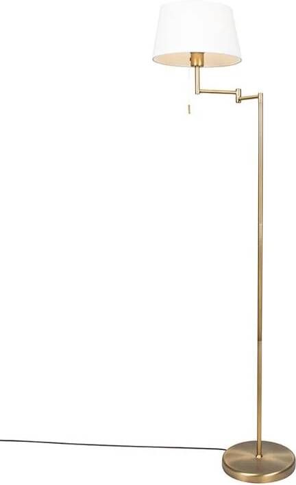 QAZQA Klassieke vloerlamp brons met witte kap verstelbaar Ladas Fix