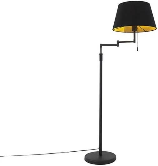 QAZQA Vloerlamp zwart met zwarte kap en verstelbare arm Ladas
