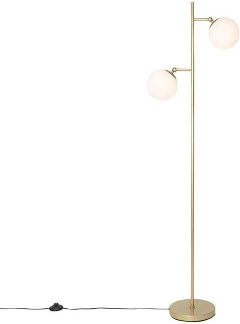 QAZQA Art Deco vloerlamp goud met mat glas 2-lichts Pallon