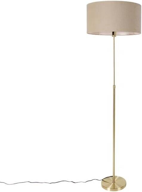 QAZQA Vloerlamp verstelbaar goud met kap lichtbruin 50 cm Parte