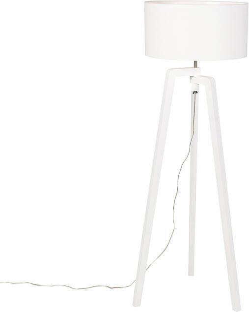 QAZQA Vloerlamp tripod wit hout met witte kap 50 cm Puros