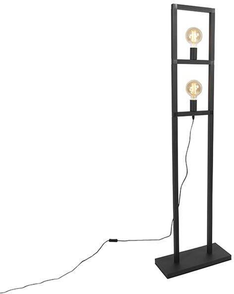 QAZQA Industriële Vloerlamp 2-lichts Zwart Simple Cage 2