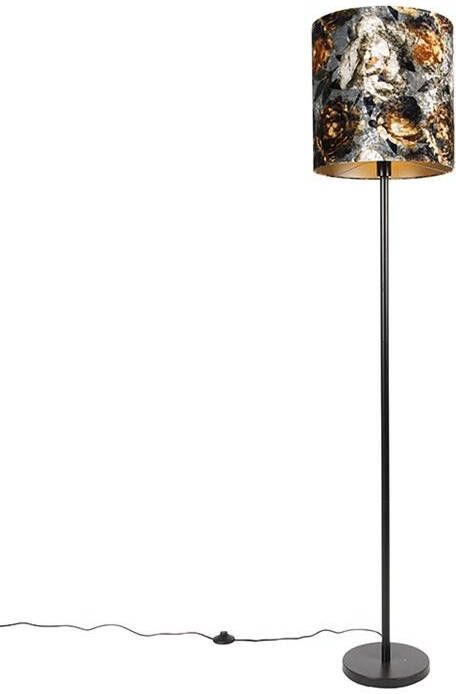 QAZQA simplo Klassieke Vloerlamp Staande Lamp met kap 1 lichts H 1840 mm Bloemen print Woonkamer Slaapkamer Keuken