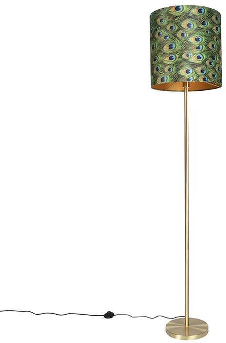 QAZQA simplo Moderne Vloerlamp Staande Lamp met kap 1 lichts H 184 cm Pauw veren print Woonkamer Slaapkamer