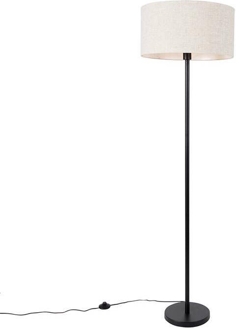 QAZQA Vloerlamp zwart met kap lichtgrijs 50 cm Simplo