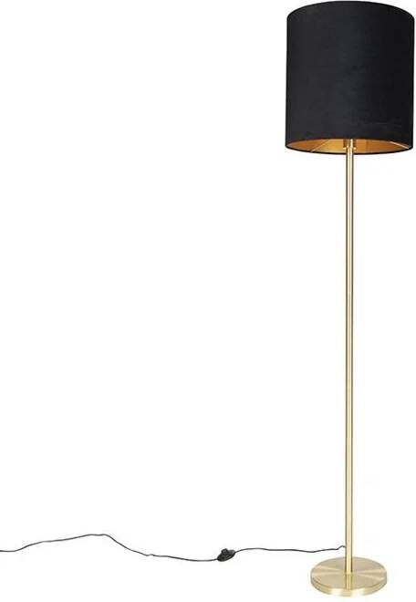 QAZQA Klassieke vloerlamp messing met zwarte kap 40 cm Simplo
