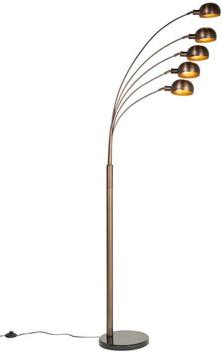 QAZQA Design vloerlamp donkerbrons met goud 5-lichts Sixties Marmo