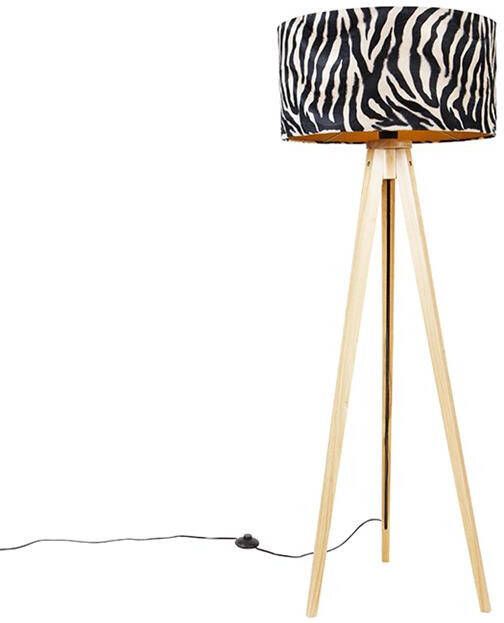 QAZQA tripod_classic Klassieke Tripod driepoot vloerlamp Staande Lamp 1 lichts H 136 cm Zebra print Woonkamer Slaapkamer