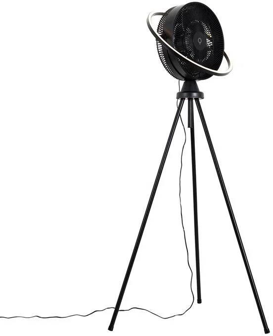 QAZQA Vloerventilator tripod zwart incl. LED 3-staps dimbaar