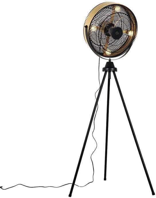 QAZQA Vloerventilator tripod zwart met goud 4-lichts Kim