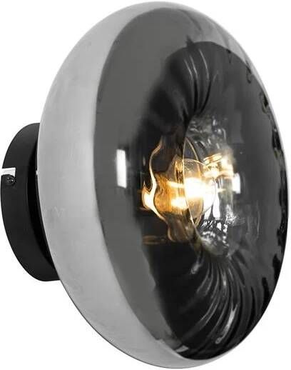 QAZQA Art Deco Wandlamp Zwart Met Smoke Glas Ayesha