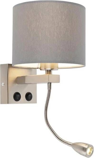 QAZQA Moderne wandlamp staal met grijze kap Brescia