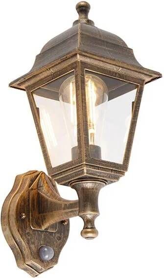 QAZQA Antieke wandlamp goud IP44 met bewegingsmelder Capital
