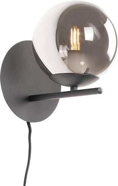 QAZQA Art Deco wandlamp zwart en smoke glas Flore